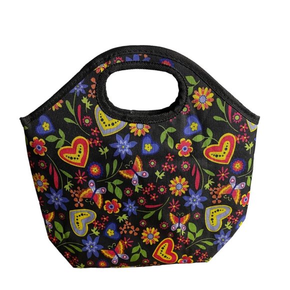 Floral and Hearts Printed Design Insulated Lunch Tote Bag - Picture 3 of 4